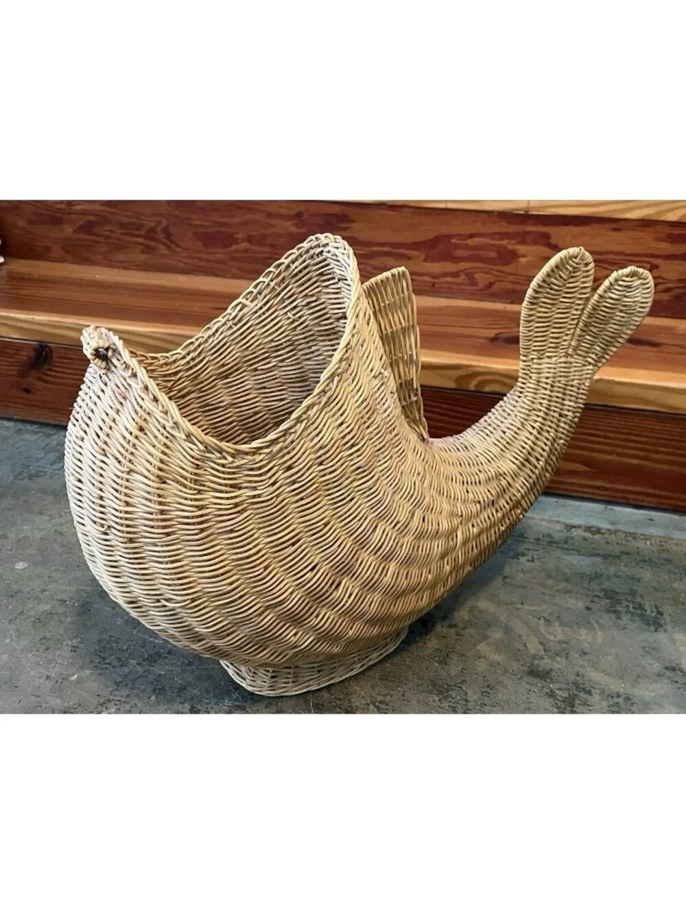 Large Vintage Wicker Whale Fish Basket Hollywood Regency Coastal Decor Hamper
